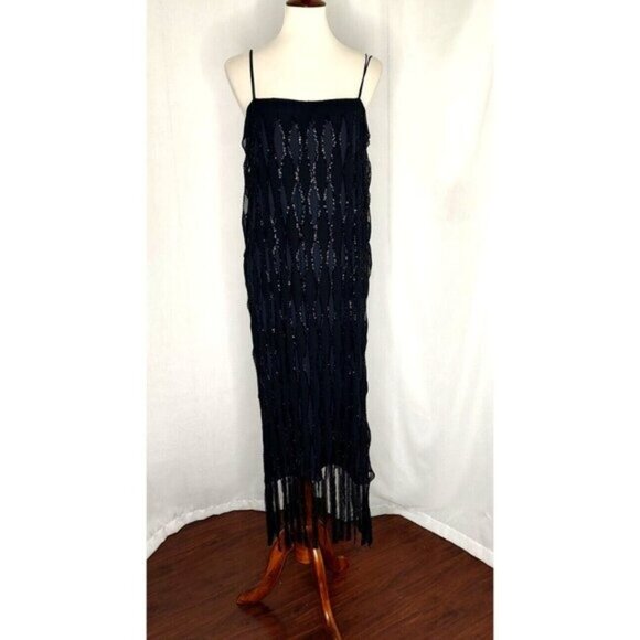 ZARA Sequin Cocktail Dress Black S Beaded Fringe Slip LBD 9363 122 Holidays New - Picture 5 of 16